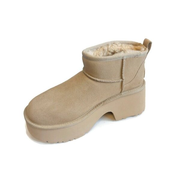 UGG Classic Womens Size 9 Ultra Mini New Heights Platform Boots Mustard Seed - Picture 3 of 8